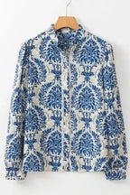 Blue Boho Lace Splicing Floral Blouse Women UK | Spring