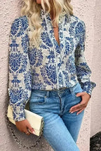 Blue Boho Lace Splicing Floral Blouse Women UK | Spring