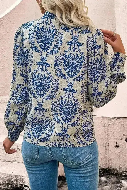 Blue Boho Lace Splicing Floral Blouse Women UK | Spring