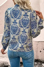 Blue Boho Lace Splicing Floral Blouse Women UK | Spring