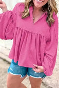 Corded V-Neck Bubble Sleeve Blouse Women UK