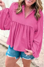 Corded V-Neck Bubble Sleeve Blouse Women UK