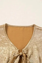 Gold Bow Tie Puff Sleeve Ruffle Blouse Women UK | Elegant