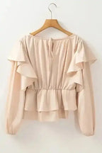Elegant Ruffled Peplum Keyhole Back Blouse Women UK