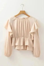 Elegant Ruffled Peplum Keyhole Back Blouse Women UK
