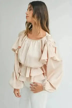 Elegant Ruffled Peplum Keyhole Back Blouse Women UK