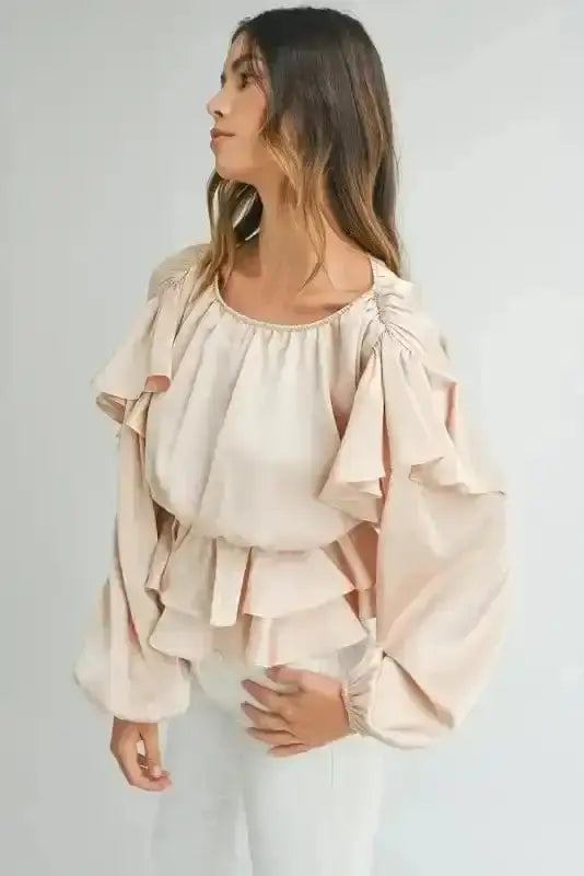 Elegant Ruffled Peplum Keyhole Back Blouse Women UK