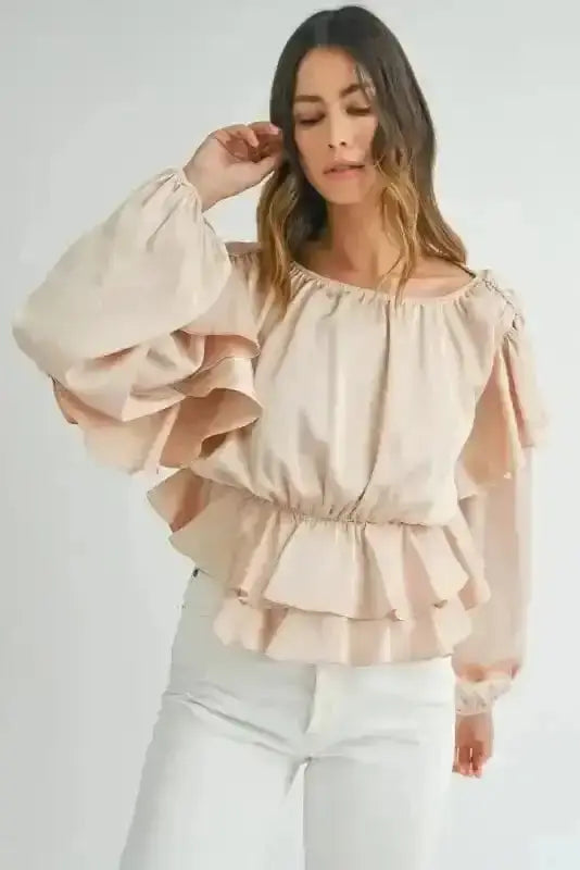 Elegant Ruffled Peplum Keyhole Back Blouse Women UK