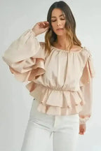 Elegant Ruffled Peplum Keyhole Back Blouse Women UK