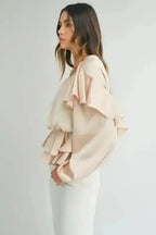 Elegant Ruffled Peplum Keyhole Back Blouse Women UK