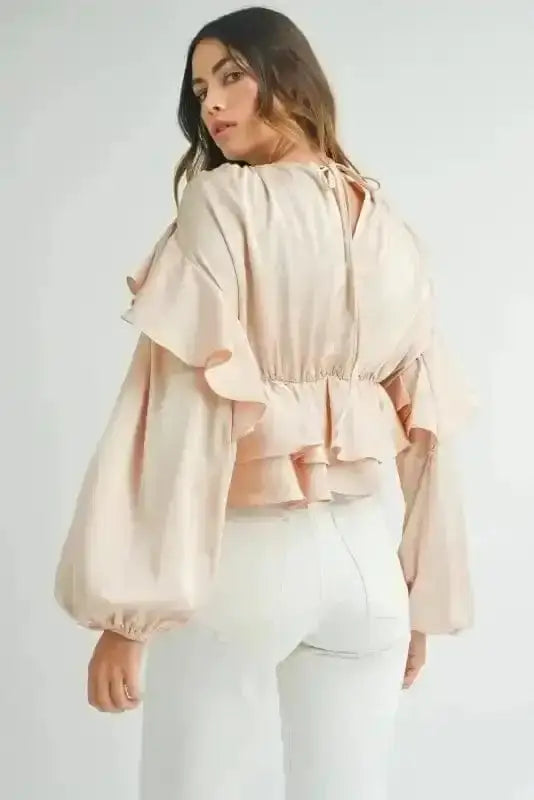 Elegant Ruffled Peplum Keyhole Back Blouse Women UK