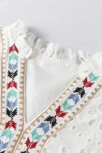Aztec Embroidered V-Neck Peekaboo Blouse Women UK | Boho