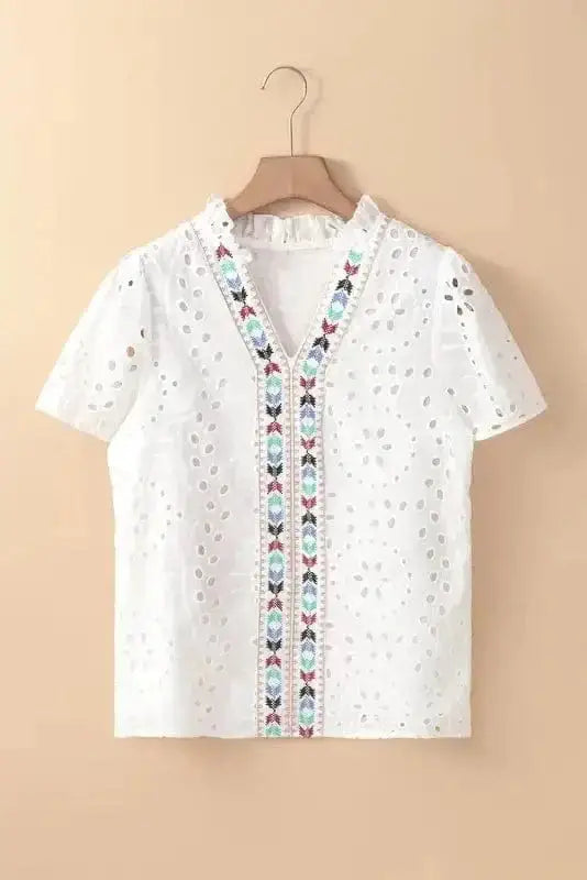 Aztec Embroidered V-Neck Peekaboo Blouse Women UK | Boho