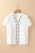 Aztec Embroidered V-Neck Peekaboo Blouse Women UK | Boho