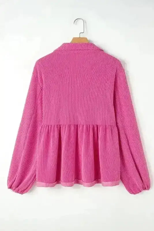 Corded V-Neck Bubble Sleeve Blouse Women UK