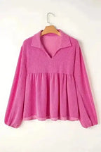 Corded V-Neck Bubble Sleeve Blouse Women UK