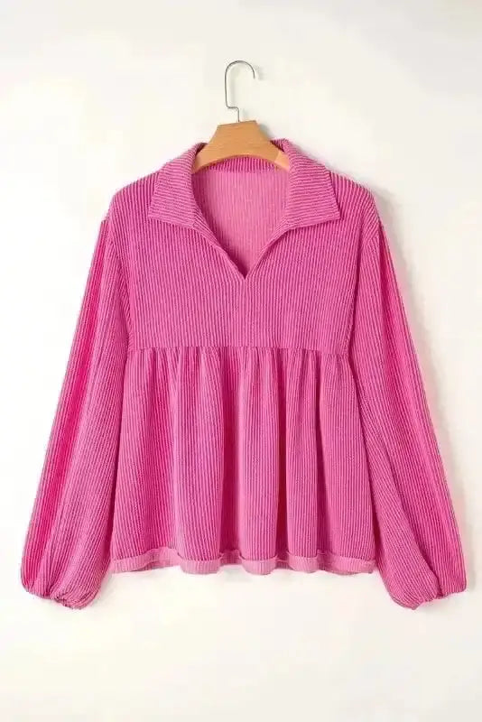 Corded V-Neck Bubble Sleeve Blouse Women UK