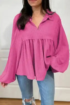 Corded V-Neck Bubble Sleeve Blouse Women UK