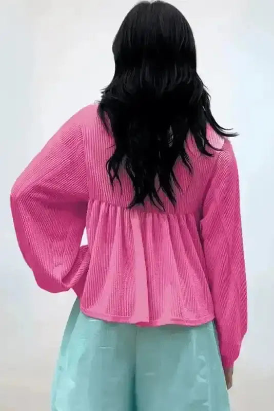Corded V-Neck Bubble Sleeve Blouse Women UK