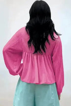 Corded V-Neck Bubble Sleeve Blouse Women UK