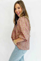 Floral Half Sleeve Boho Casual Puff Blouse Women UK