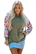 Floral Colour Block Ribbed Blouse Women UK | Mosaic