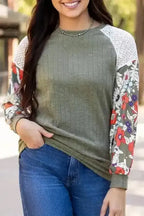 Floral Colour Block Ribbed Blouse Women UK | Mosaic