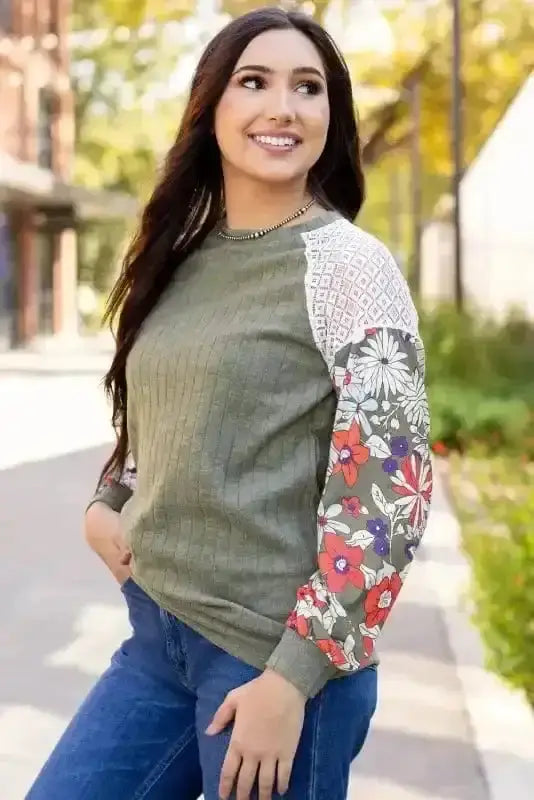 Floral Colour Block Ribbed Blouse Women UK | Mosaic