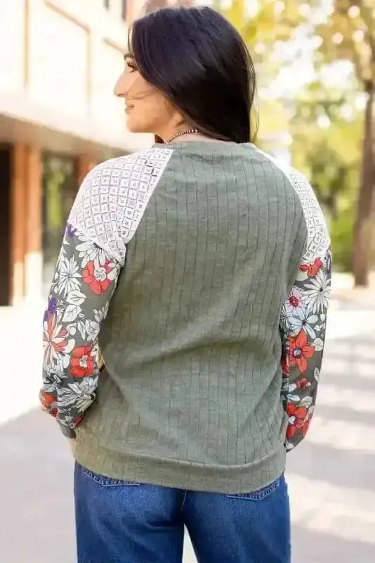 Floral Colour Block Ribbed Blouse Women UK | Mosaic