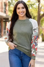 Floral Colour Block Ribbed Blouse Women UK | Mosaic