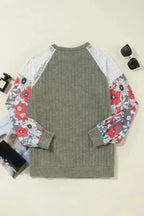 Floral Colour Block Ribbed Blouse Women UK | Mosaic