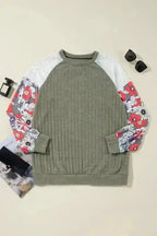 Floral Colour Block Ribbed Blouse Women UK | Mosaic