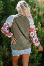Floral Colour Block Ribbed Blouse Women UK | Mosaic