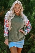 Floral Colour Block Ribbed Blouse Women UK | Mosaic