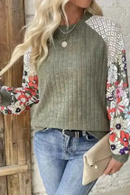 Floral Colour Block Ribbed Blouse Women UK | Mosaic