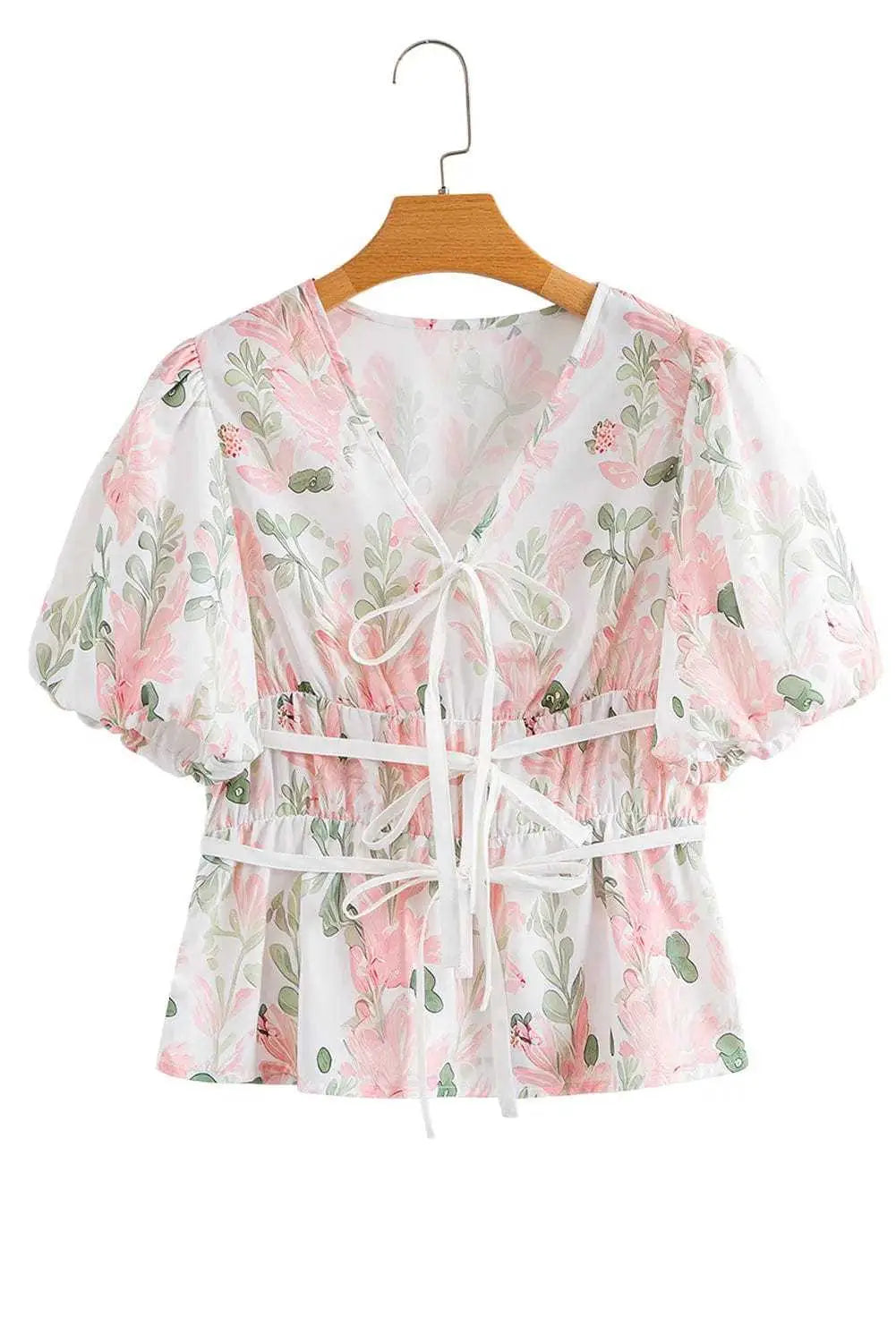 Floral Puff Sleeve Peplum Blouse Women UK