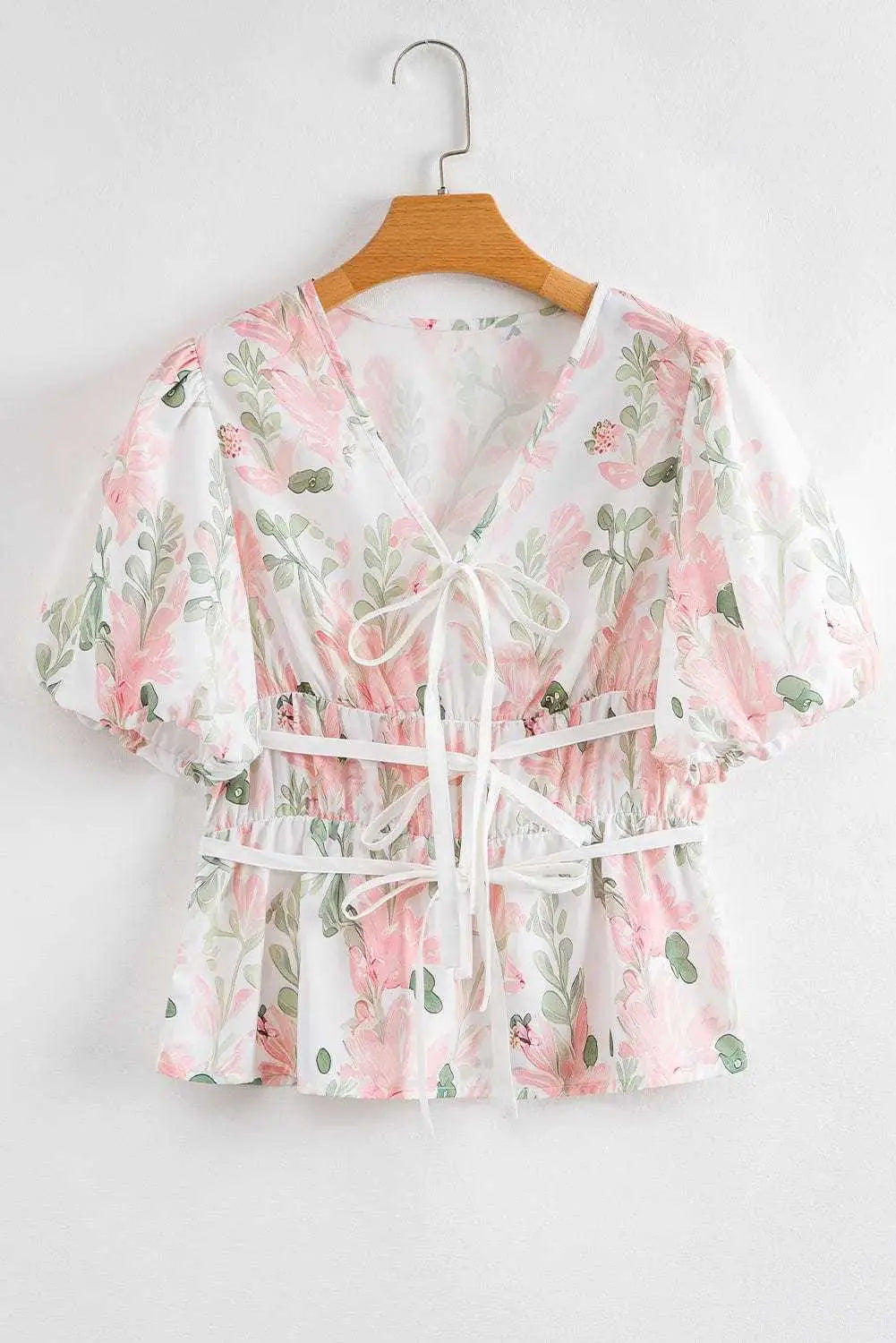 Floral Puff Sleeve Peplum Blouse Women UK