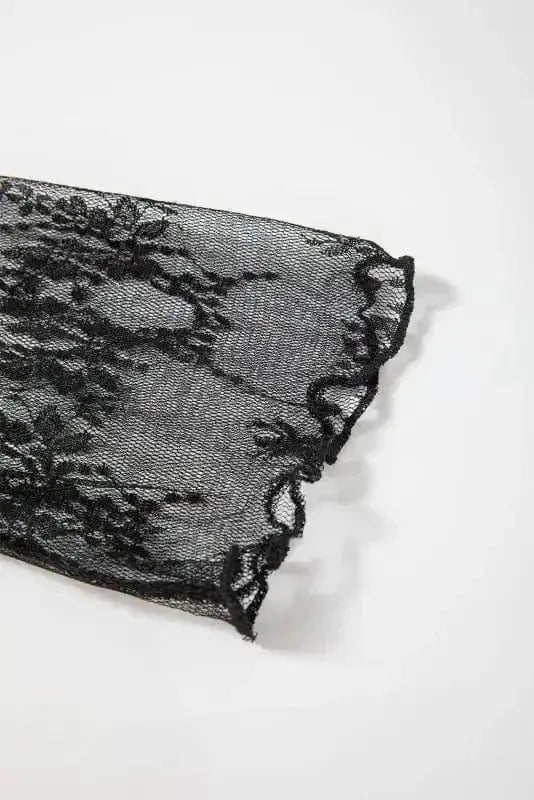 Black Lace Trim Sheer Slim Fit Blouse Women UK | Elegant