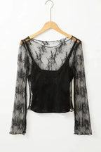 Black Lace Trim Sheer Slim Fit Blouse Women UK | Elegant