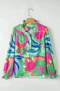 Abstract Print Button-Up Elegant Blouse Women UK