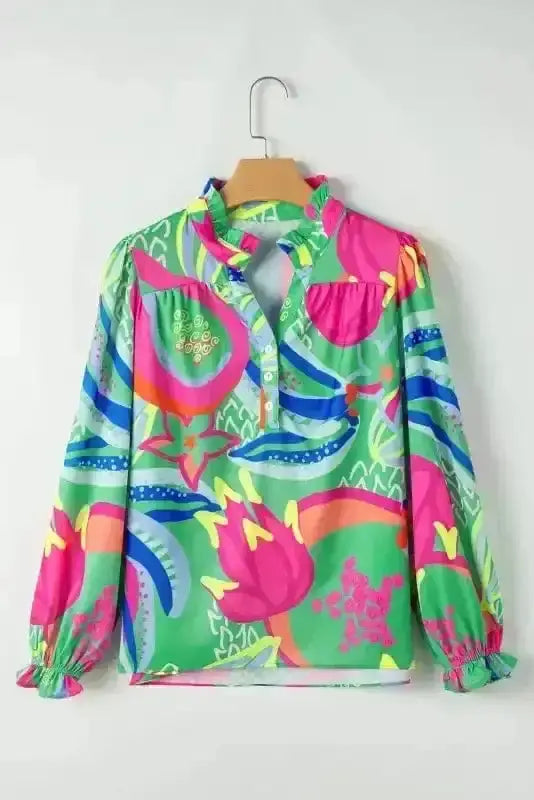 Abstract Print Button-Up Elegant Blouse Women UK