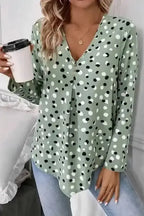 Polka Dot V-Neck Casual Blouse Women UK | All Over Print