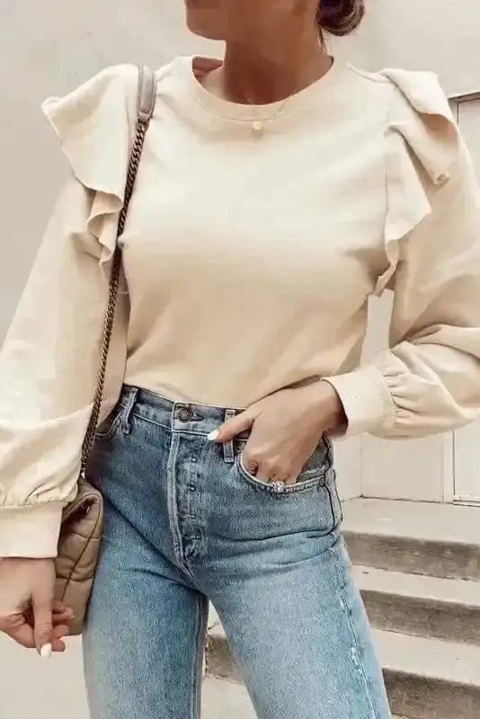 Solid Colour Cascading Ruffle Elegant Blouse Women UK