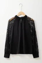 Black Lace Sleeve V-Neck Blouse Women UK | Elegant