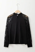 Black Lace Sleeve V-Neck Blouse Women UK | Elegant