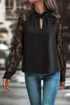 Black Lace Sleeve V-Neck Blouse Women UK | Elegant
