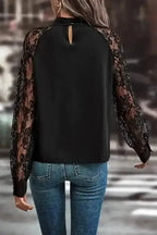 Black Lace Sleeve V-Neck Blouse Women UK | Elegant