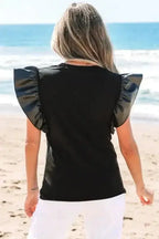 Faux Leather Ruffle Sleeve Blouse Women UK