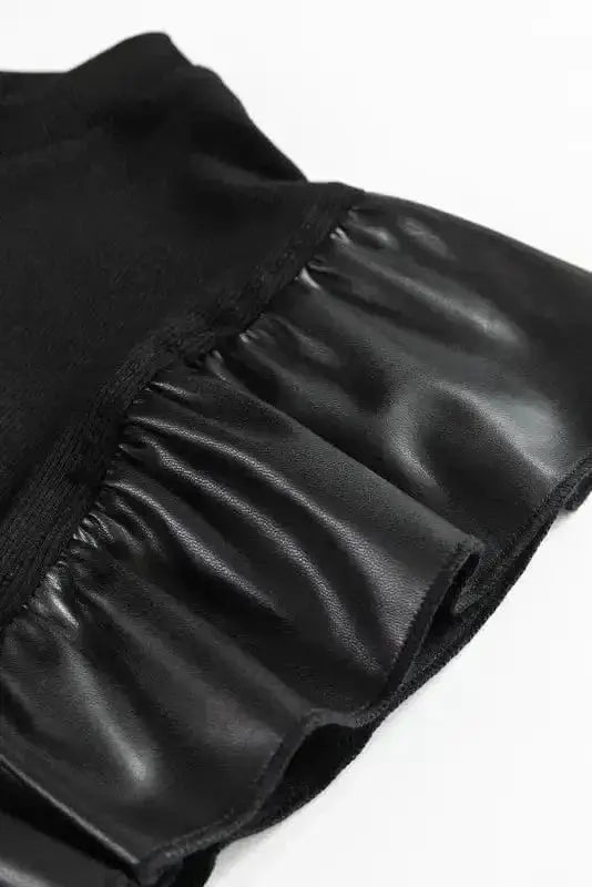 Faux Leather Ruffle Sleeve Blouse Women UK