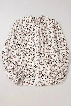 Leopard Print Mock Neck Puff Sleeve Pleated Blouse Women UK